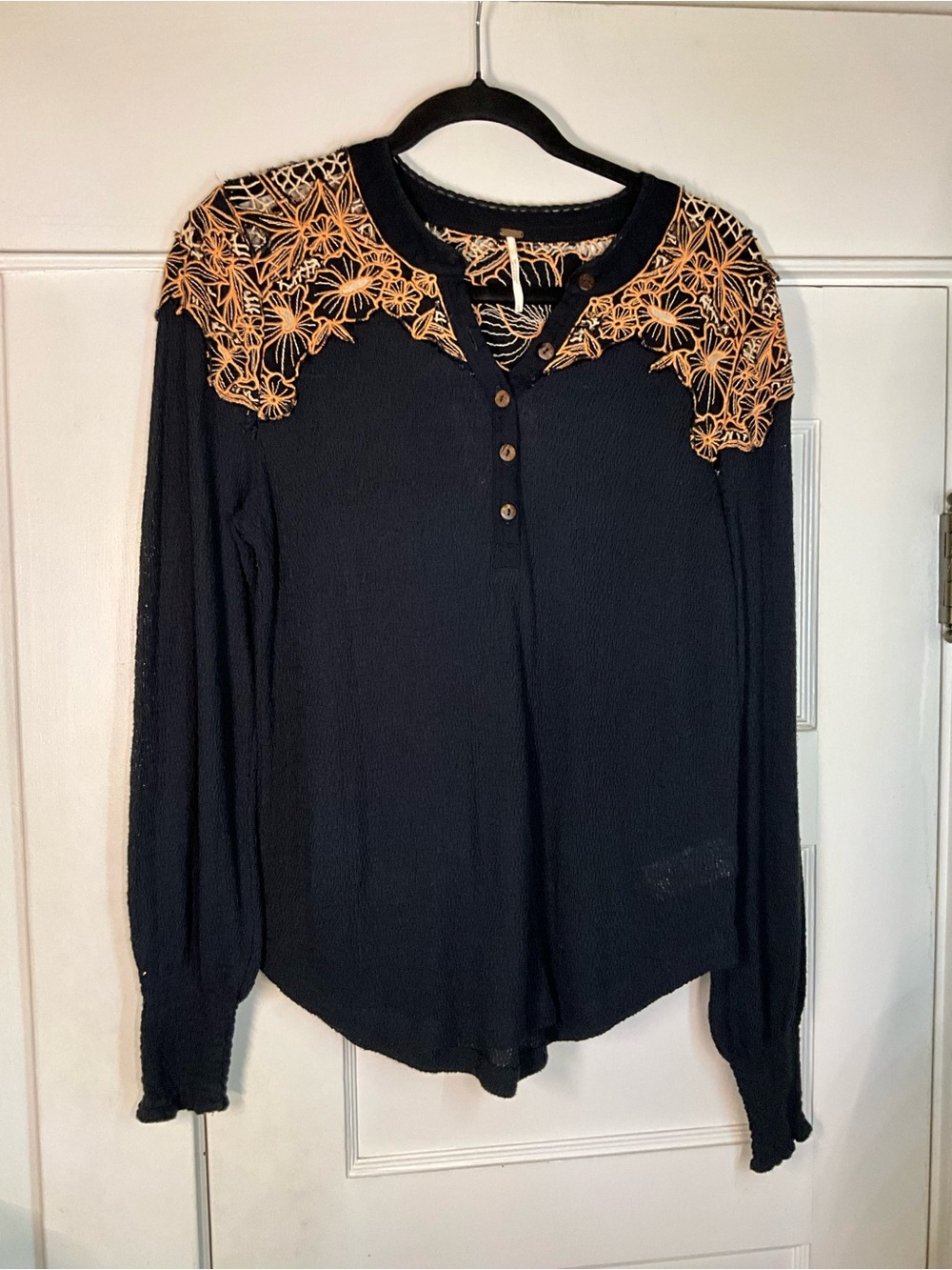 Free People Easy Breezy Embroidered Henley Top